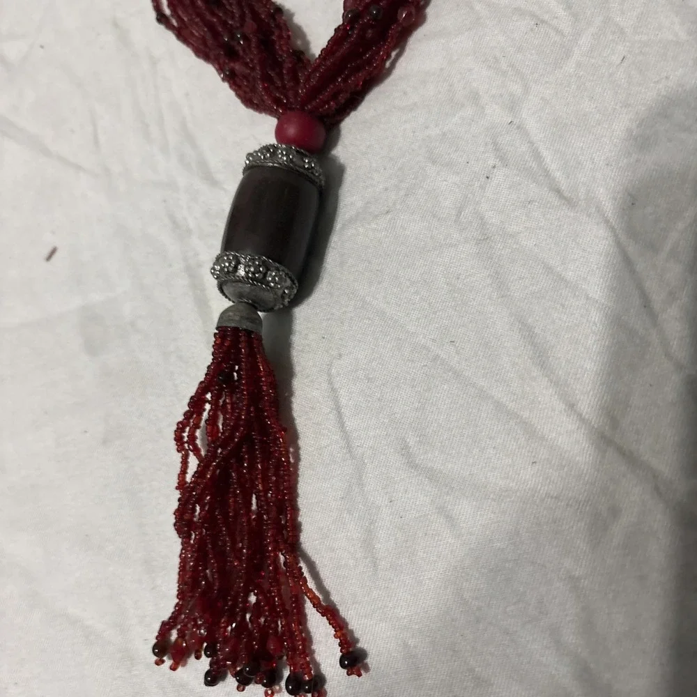 Red Chunky Multi Strand Seed Bead Necklace Nickle Free Made In India‎